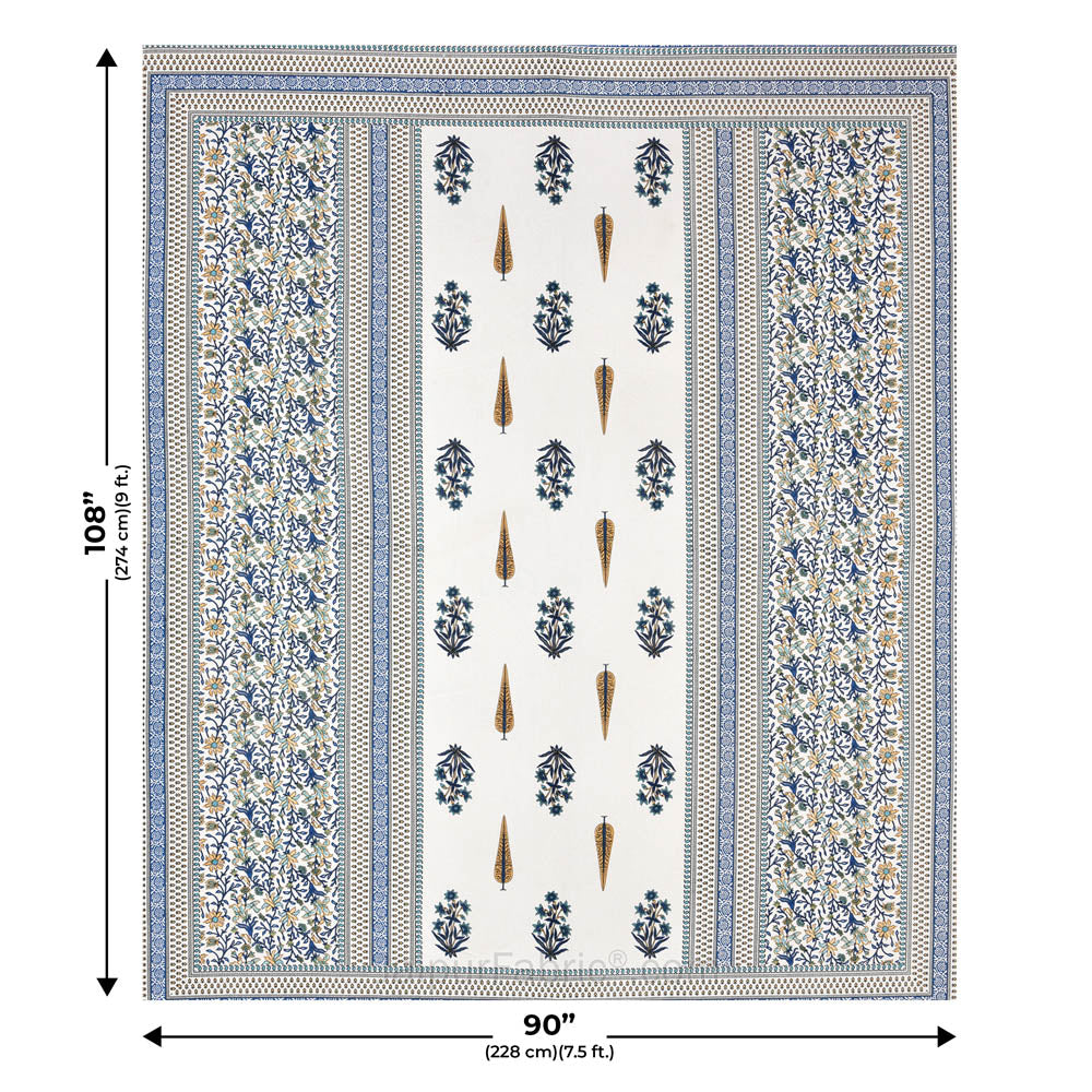 Serene Symmetry Blue Block Print Pure Cotton Double Bedsheet